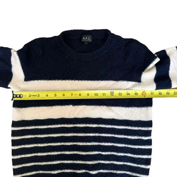 A.P.C. Rue Madame Paris 100% Wool Blue White Sweater striped crew neck S - Picture 4 of 10